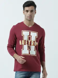 Huetrap Men Maroon Printed V-Neck T-shirt