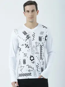 Huetrap Men White Printed V-Neck T-shirt