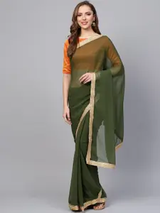 Saree mall Olive Green & Orange Solid Saree