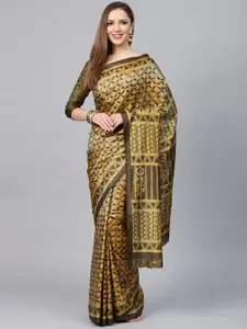 Saree mall Olive Green & Mustard Yellow Block Print Saree