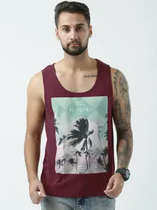Huetrap Men Maroon Printed Scoop Neck T-shirt