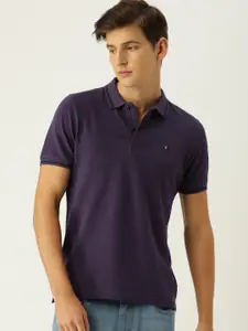 Van Heusen Sport Men Purple Solid Polo Collar Pure Cotton T-shirt