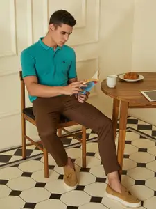 Van Heusen Sport Men Teal Solid Polo Collar Pure Cotton T-shirt
