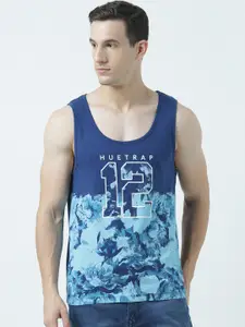 Huetrap Men Navy Blue Printed Scoop Neck T-shirt