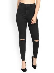 Kotty Women Black Skinny Fit High-Rise Slash Knee Jeans