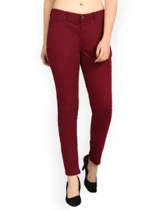 Kotty Women Maroon Skinny Fit High-Rise Clean Look Jeans