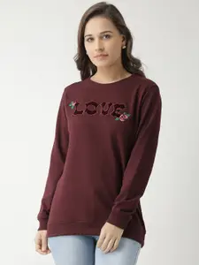 Club York Women Burgundy Solid Sweatshirt