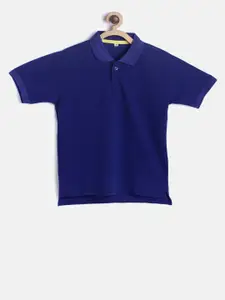 TINY HUG Boys Blue Solid Polo Collar T-shirt