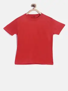 TINY HUG Boys Red Solid Round Neck T-shirt