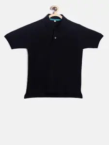 TINY HUG Boys Black Solid Polo Collar T-shirt