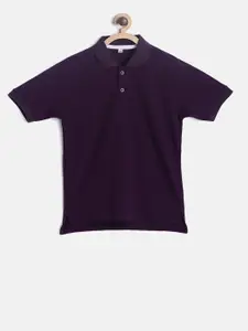 TINY HUG Boys Purple Solid Polo Collar T-shirt
