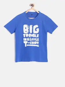 TINY HUG Boys Blue Printed Round Neck T-shirt