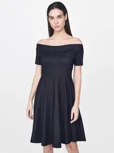 AND Women Navy Blue Solid A-Line Dress