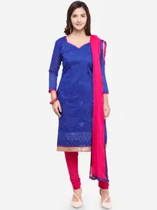 Florence Blue & Pink Cotton Blend Unstitched Dress Material