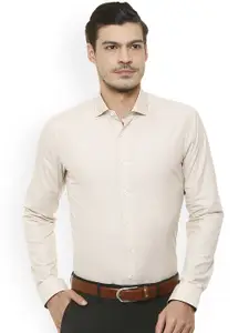 SIMON CARTER LONDON Men Cream-Coloured Slim Fit Solid Semiformal Shirt