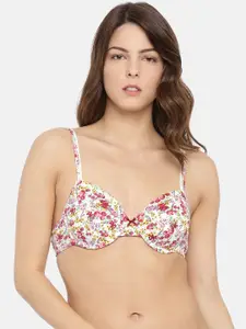 Bwitch White & Red Printed Underwired Lightly Padded Everyday Bra
