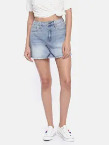 AMERICAN EAGLE OUTFITTERS Women Blue Washed Embroidered Denim Mini Skirt