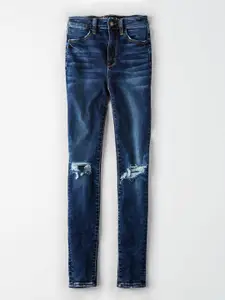 AMERICAN EAGLE OUTFITTERS Women Blue Regular Fit Mid-Rise Low Distress Stretchable Jeans