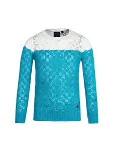 Cayman Girls Turquoise Blue & White Colourblocked Pullover