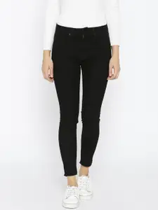 People Women Black Skinny Fit High-Rise Clean Look Stretchable Cropped Jeans