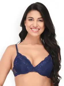 Quttos Blue Lace Underwired Lightly Padded Push-Up Bra QT-BR-222-BLU-36B