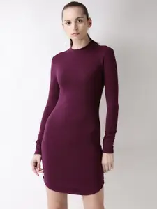 FOREVER 21 FOREVER 21 Women Burgundy Solid Bodycon Dress