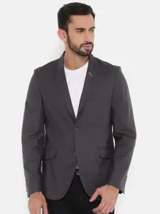 The Indian Garage Co Men Charcoal Grey Solid Casual Blazer