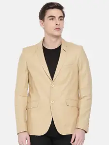 The Indian Garage Co Men Beige Solid Single-Breasted Casual Pure Cotton Blazer