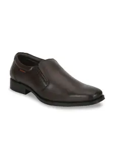 Red Chief Men Brown Solid Leather Formal Slip-On Shoes