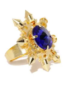 Zaveri Pearls Women Gold Toned & Blue Contemporary Adjustable Finger Ring