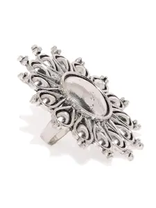 Zaveri Pearls Women Silver-Toned Circular Adjustable Finger Ring