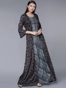 Vishudh Women Grey & Black Printed Layered A-Line Kurta