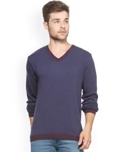 Peter England Casuals Men Navy Blue Self-Design Pullover