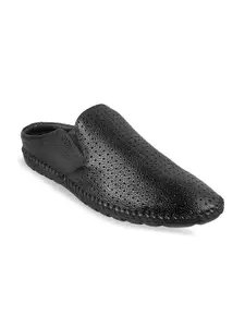 Mochi Men Black Leather Shoe-Style Sandals