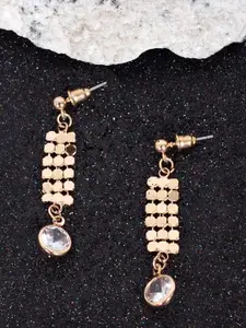Ayesha Gold-Toned Contemporary Mesh & Rhinestone Stud Drop Earrings