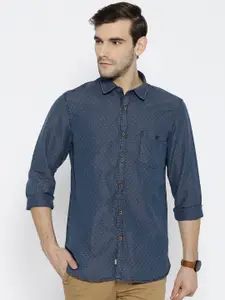 J Hampstead Men Navy Blue Slim Fit Self Design Casual Shirt