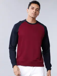 HIGHLANDER Men Maroon & Navy Blue Solid Sweatshirt