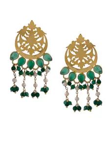 Silvermerc Designs Gold-Plated & Green Handcrafted Circular Drop Earrings