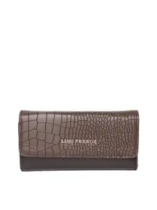 Lino Perros Women Coffee Brown Croc Textured Three Fold Wallet
