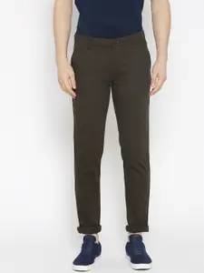 Oxemberg Men Olive Green Brawn Fit Solid Trousers