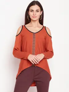 Taanz Women Rust Red Solid Pure Cotton Top