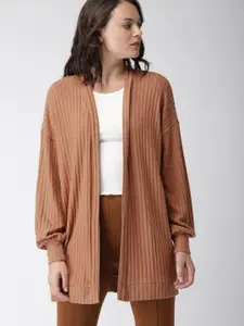 FOREVER 21 Brown Self Striped Open Front Shrug
