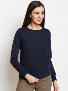 Taanz Women Navy Blue Self Design Sweatshirt