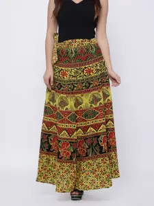 SOUNDARYA Women Multicoloured Ethnic Print Wrap-Around Maxi Skirt