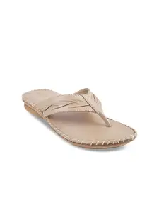 Mochi Women Beige Solid Synthetic T-Strap Flats