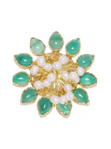 Silvermerc Designs Women Gold-Toned & Green Handcrafted Sterling Silver Oxidised Ring