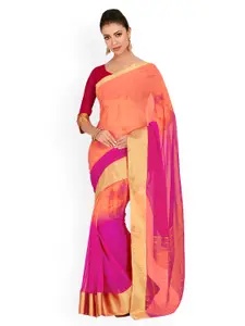 MIMOSA Peach-Coloured & Magenta Poly Chiffon Dyed Banarasi Saree