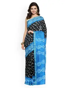 Geroo Jaipur Black & Blue Art Silk Dyed Bandhani Saree