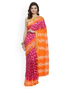 Geroo Jaipur Pink & Orange Art Silk Dyed Bandhani Saree