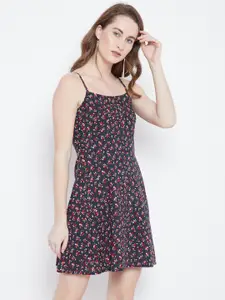 Berrylush Women Navy Blue Floral Printed Fit and Flare Dress